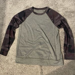 Gray pullover with camouflage sleeves